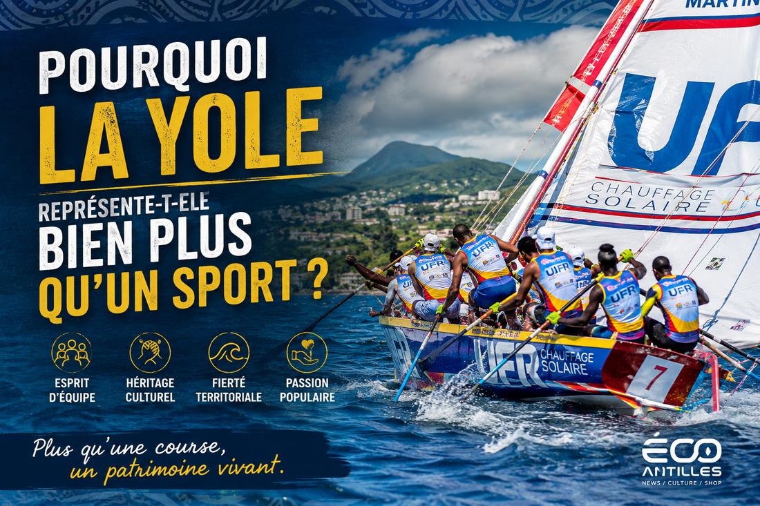 Yole martiniquaise en course illustrant son importance sportive, culturelle et patrimoniale