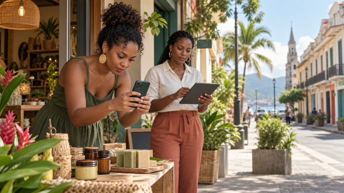 Entrepreneures développant la visibilité d’un commerce en Martinique