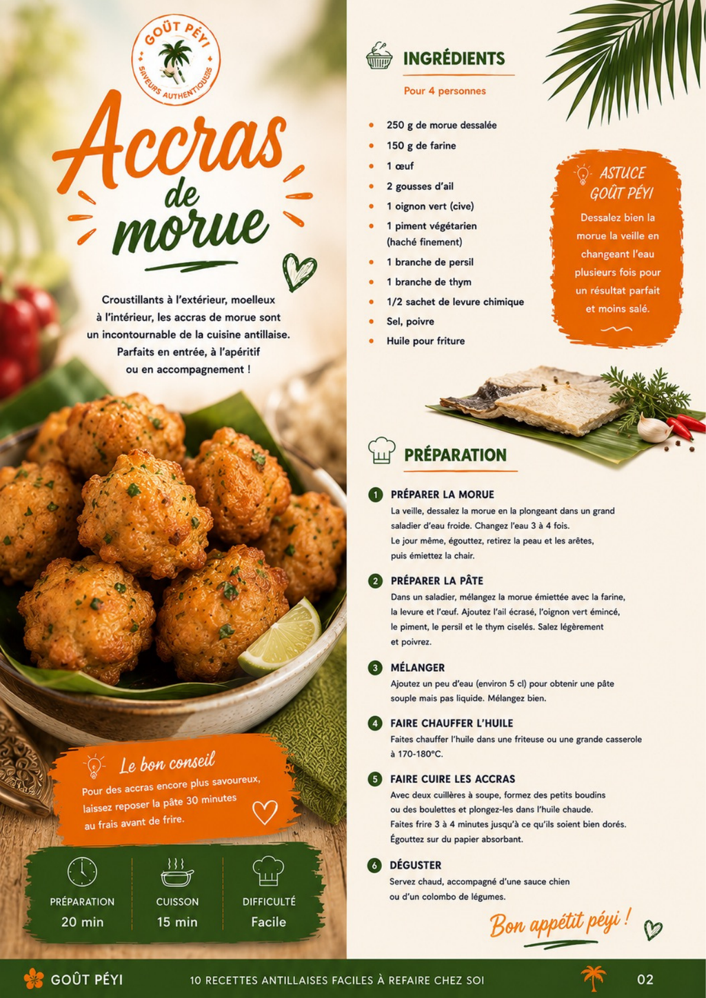 Aperçu intérieur de Goût Péyi avec la recette détaillée des accras de morue