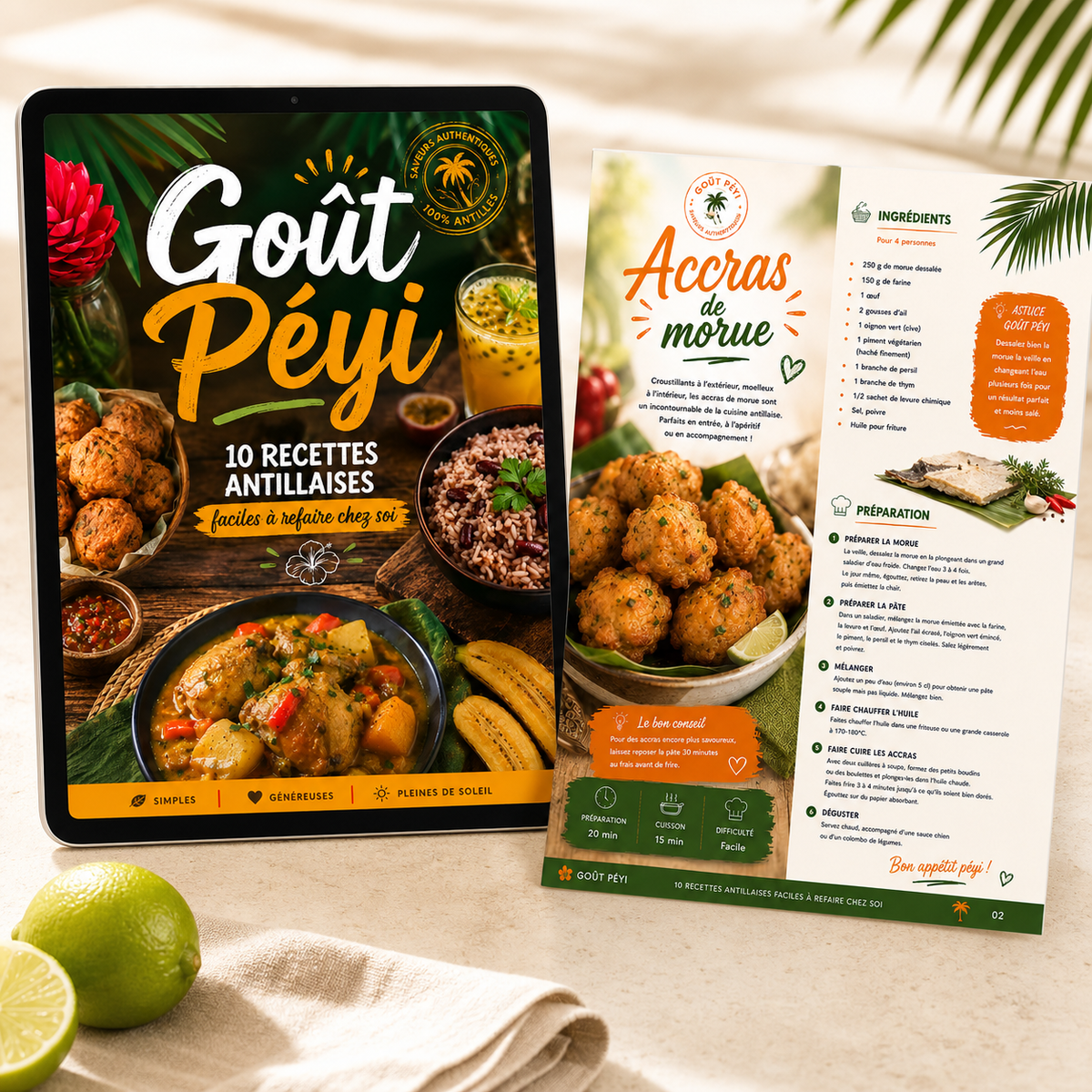 Ebook Goût Péyi avec couverture et aperçu de la recette des accras de morue