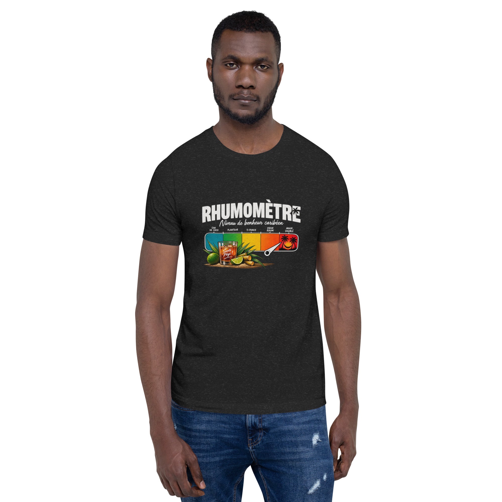 T-shirt Rhumomètre noir chiné unisexe – vue de face