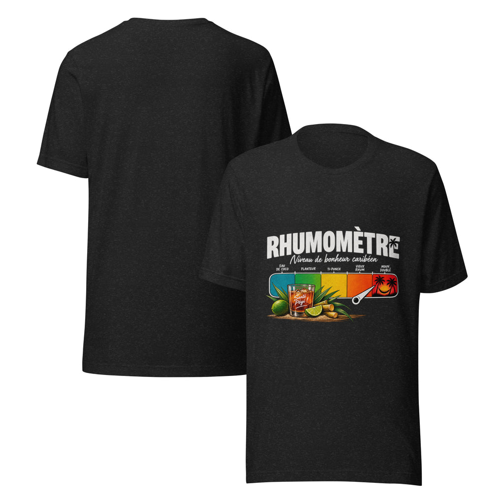 T-shirt Rhumomètre noir chiné unisexe – vues face et dos