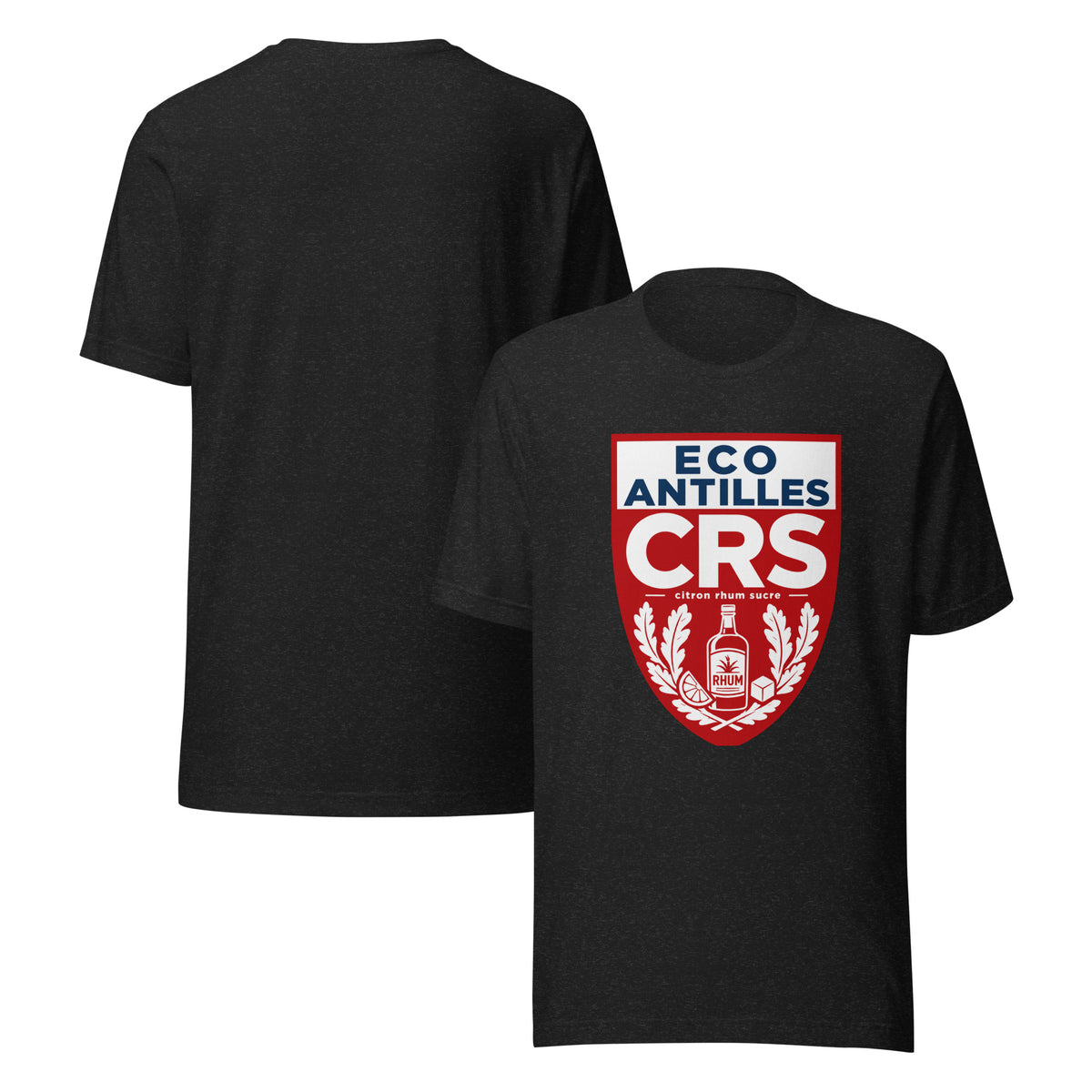 T-shirt CRS Citron Rhum Sucre noir chiné – vues face et dos
