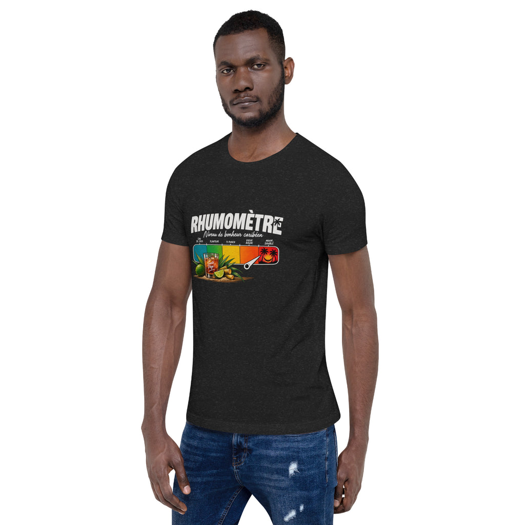 T-shirt Rhumomètre noir chiné unisexe – vue trois-quarts avant
