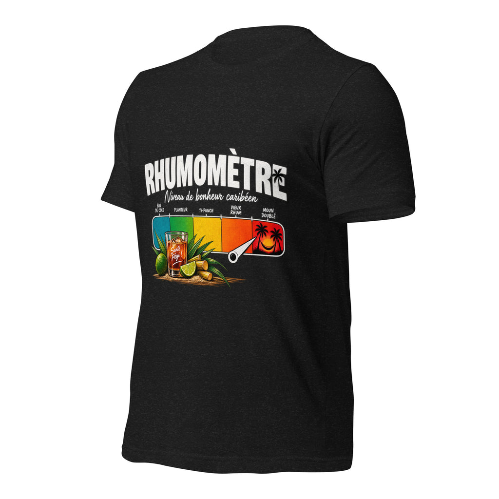 T-shirt Rhumomètre noir chiné unisexe – vue trois-quarts avant