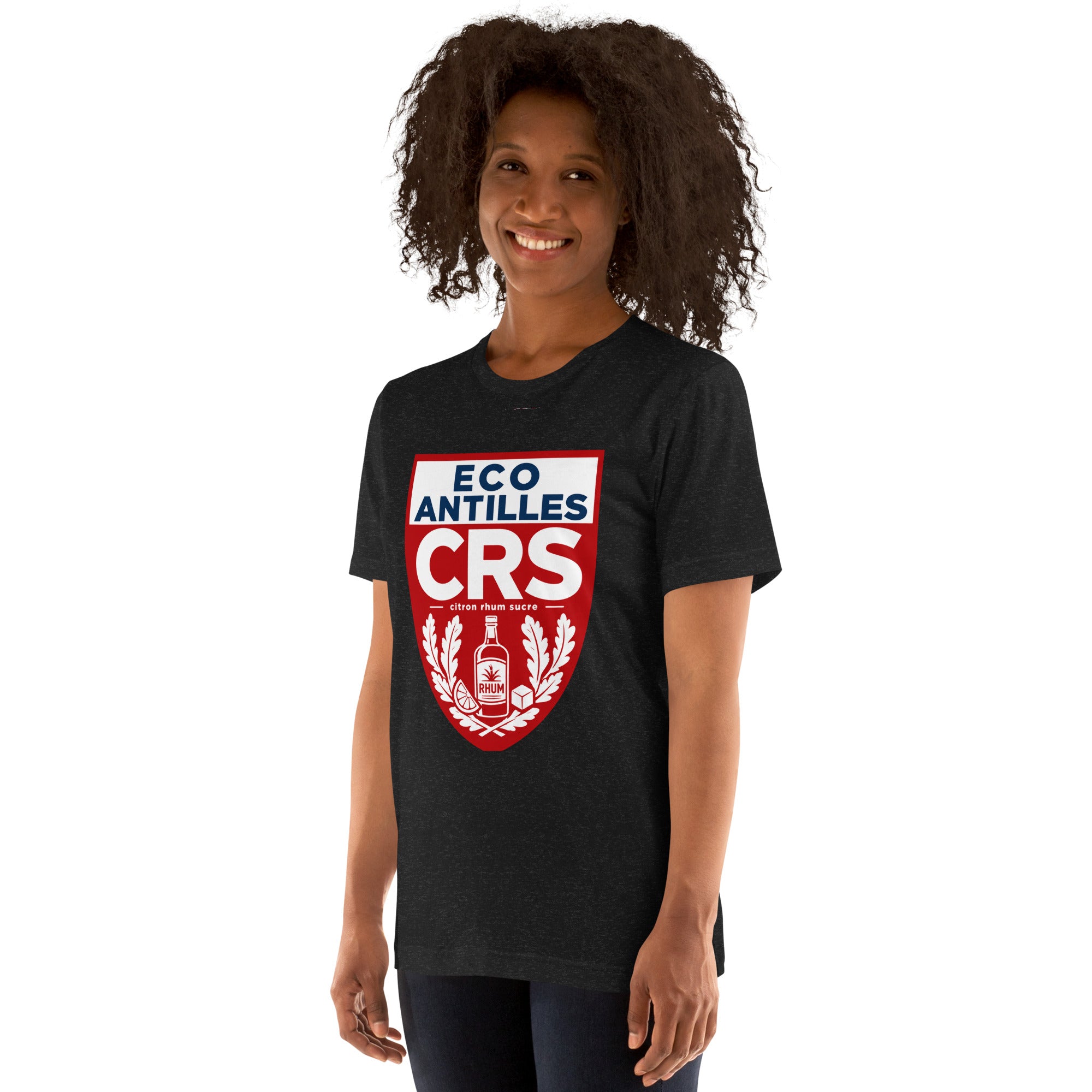 T-shirt CRS Citron Rhum Sucre noir chiné – vue trois-quarts avant