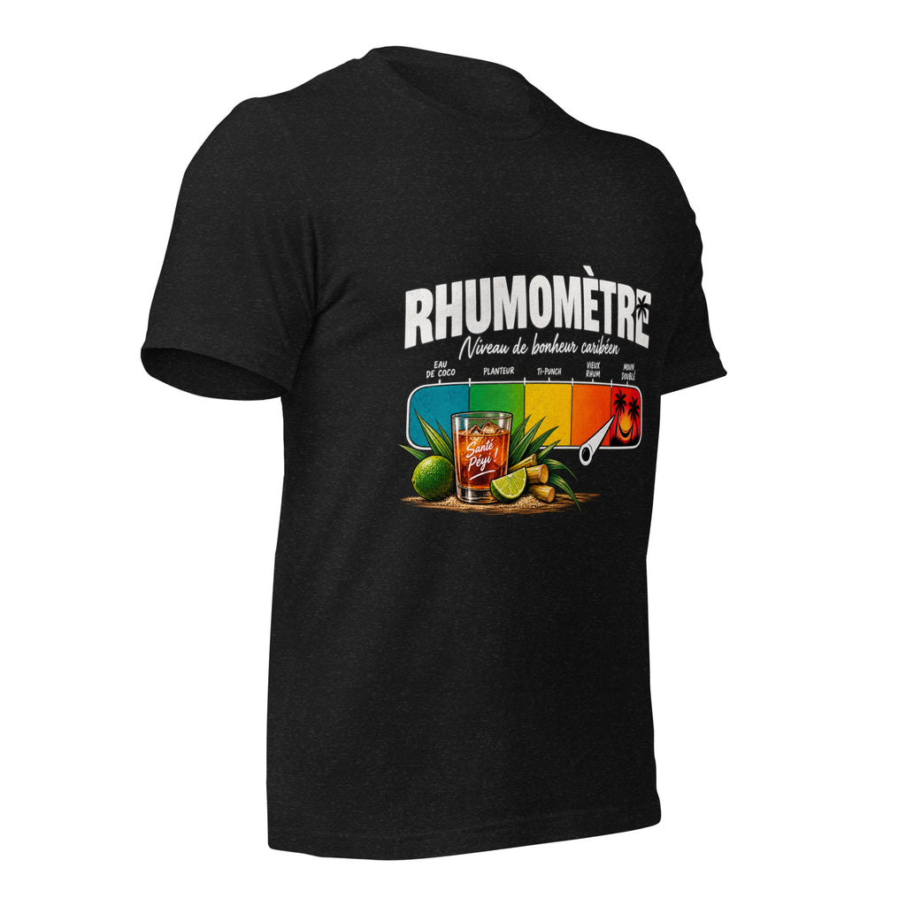 T-shirt Rhumomètre noir chiné unisexe – vue trois-quarts avant