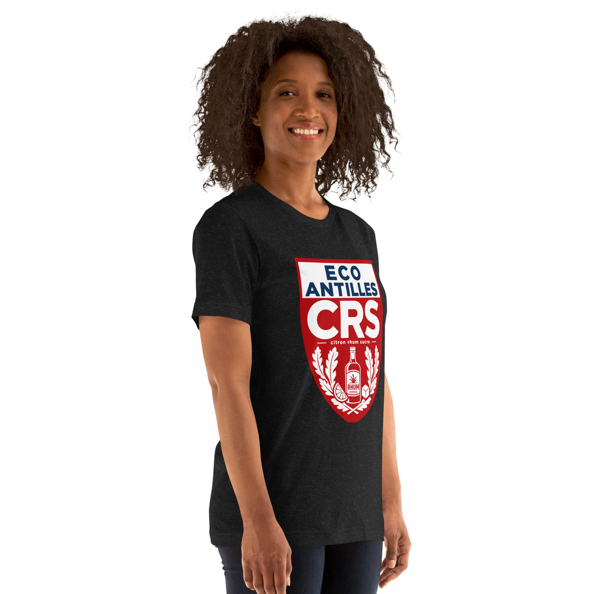 T-shirt CRS Citron Rhum Sucre noir chiné – vue trois-quarts avant